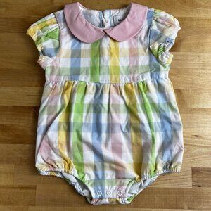 Sammy + NAT Spring Check Plaid Pastel Cotton‎ Bubble Romper Size 6-12M